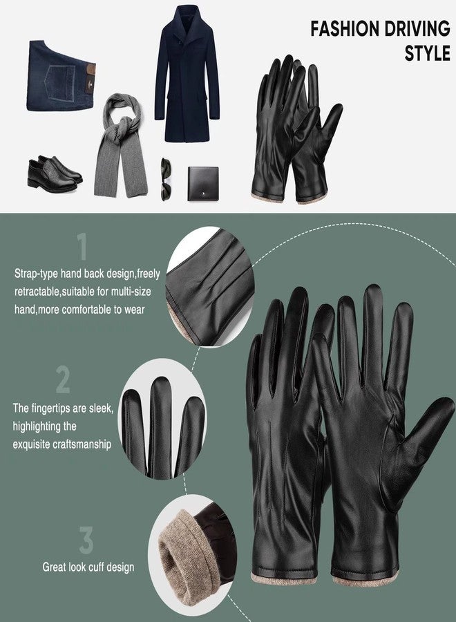 Alepo Winter PU Leather Gloves For Men, Warm Thermal Touchscreen Texting Typing Dress Driving Motorcycle Gloves With Wool Lining (Black-XL) - Image 5